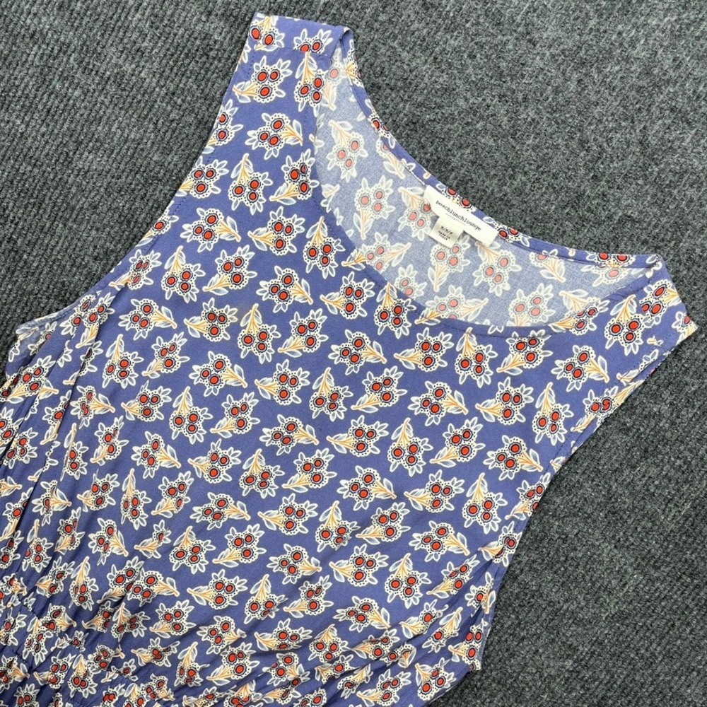 Beachlunchlounge Blue Floral Paisley Boho Midi Dress Medium Cutout Back Tiered